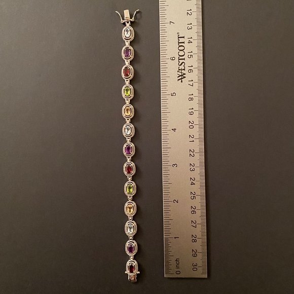 Colorful Multi-Gem & Sterling Silver Bracelet, 7" - Picture 12 of 13